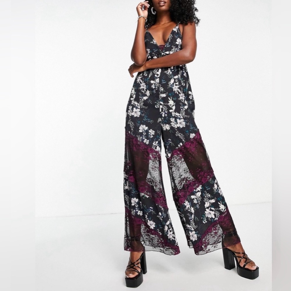 Free People Love Letter Floral Jumpsuit Midnight NWT Small